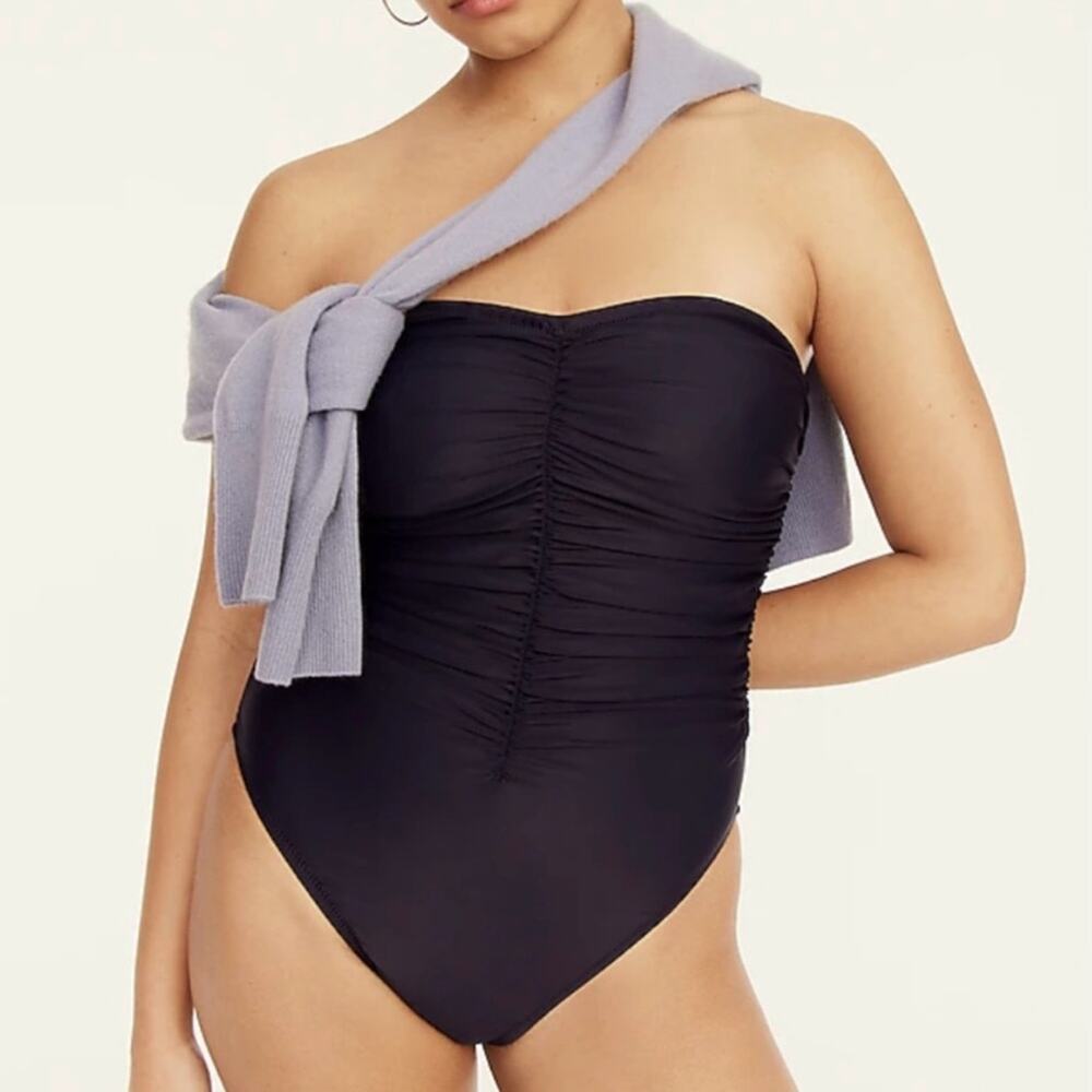 J. Crew Ruched Sweetheart One-Piece Swimsuit in Navy Blue Women's 22 $118 BF176